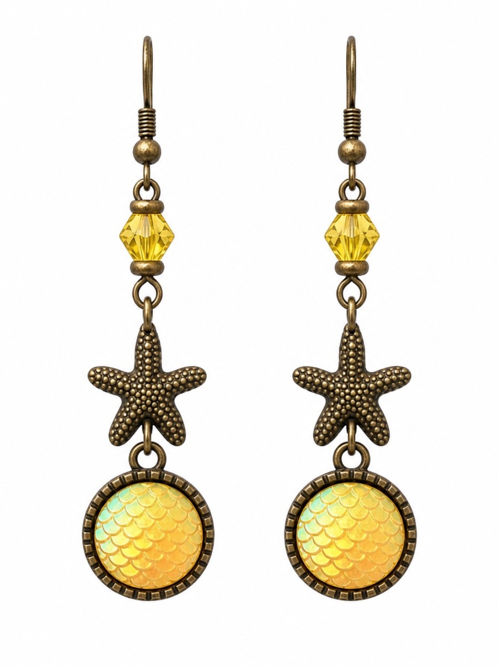 Yellow Mermaid Scale Starfish Earrings